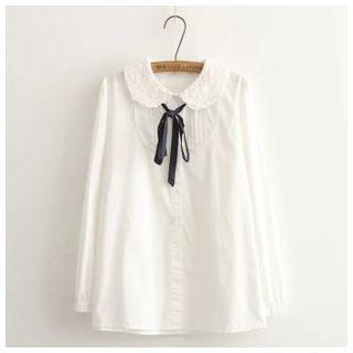 Eyelet-lace Bow-accent Blouse