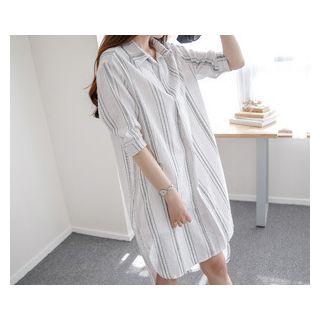 Open-placket Striped Shirtdress