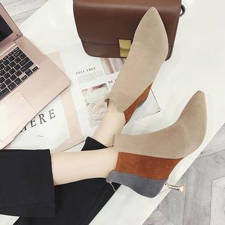 Color Block Kitten Heel Short Boots