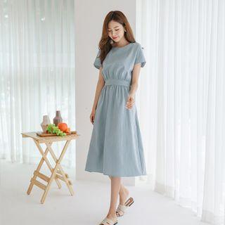 Tie-back Gathered-waist A-line Dress