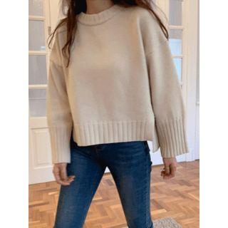 Slit-back Wool Blend Knit Top