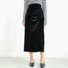 Drawstring Velvet Midi Skirt