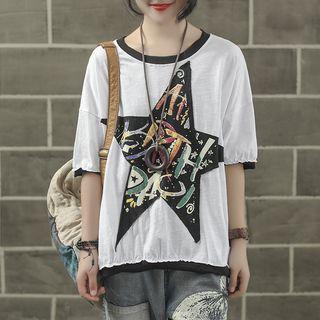 Star Applique Elbow-sleeve T-shirt