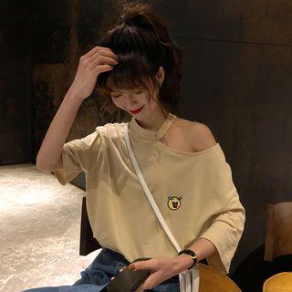 Short-sleeve Cold-shoulder Printed Shirt