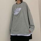 Lettering Panel Round Neck Pullover Gray - One Size