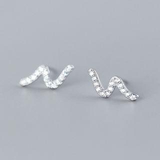 925 Sterling Silver Rhinestone Earring 1 Pair - S925 Silver - Silver - One Size