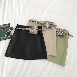 Leather A-line Skirt With Belt Bag