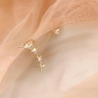Non-matching Rhinestone Star Earring 1 Pair - Bm0714 - Gold - One Size
