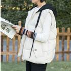Two-tone Hooded Padded Zip Vest Almond - One Size