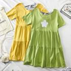 Flower-print Plain A-line Dress
