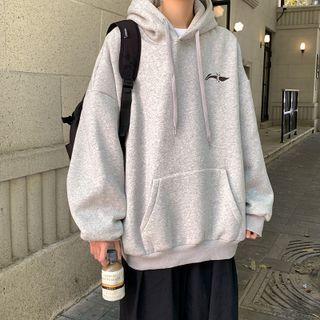 Long Sleeve Plain Print Hooded Sweatshirt