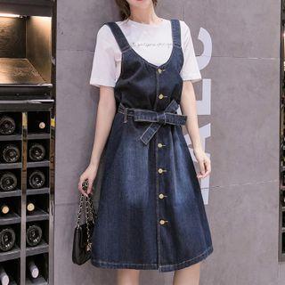 Tie-front Denim Overall Dress