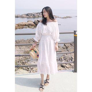 Off-shoulder Eyelet-lace A-line Dress