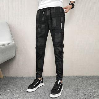 Plaid Drawstring Skinny Pants
