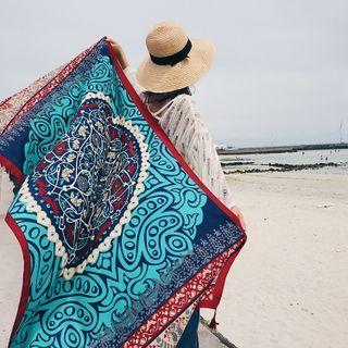 Print Rectangular Shawl Blue - One Size