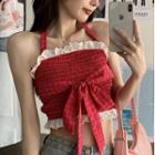 Halter Bow Cropped Camisole Top Red - One Size