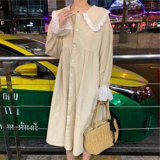 Peter Pan Collar Frill Trim Lace Panel Dress