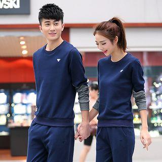 Couple Matching Set: Lettering Two-tone Sweatshirt + Sweatpants