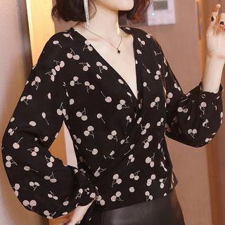 Cherry Print V-neck Blouse