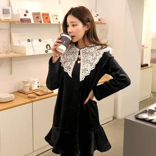 Frill-neck Pleated Dress With Cord