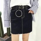 A-line Denim Skirt With Belt
