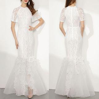 Short Sleeve Mermaid Lace Wedding Dress