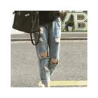 Distressed Washed Roll-up Jeans