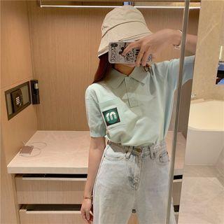Short-sleeve Printed Polo Shirt Mint Green - One Size