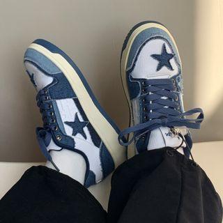 Distressed Denim Lace Up Sneakers