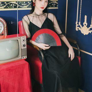 Set: Elbow-sleeve Top + Strappy Midi A-line Dress