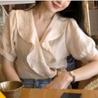 Ruffle-trim Frill Short-sleeve Blouse As Shown In Figure - One Size
