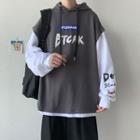 Mock Two Piece Color Block Lettering Hooded Pullover
