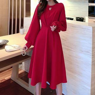 Cutout Lantern-sleeve A-line Dress