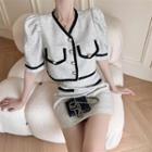 Two Tone Blazer With High-waist Mini Skirt