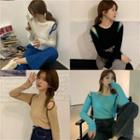 Contrasted Cutout-shoulder Knit Top In 5 Colors
