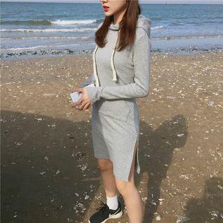 Slit Long-sleeve Hooded Dress