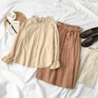 Frill Collar Blouse / Midi A-line Skirt