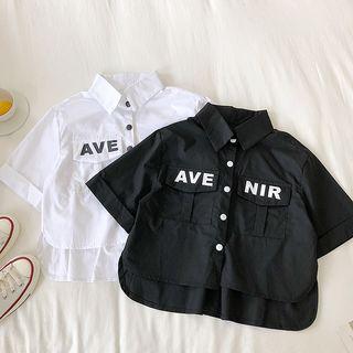 Lettering Print Single-breasted Short-sleeve Blouse