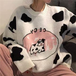 Long-sleeve Cow Jacquard Sweater