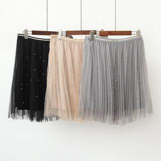 Sheer Beaded A-line Skirt