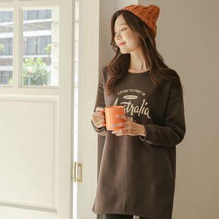 Letter Fleece-lined Longline T-shirt