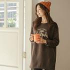 Letter Fleece-lined Longline T-shirt