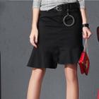 Ruffle Hem Asymmetric Mini Skirt With Belt