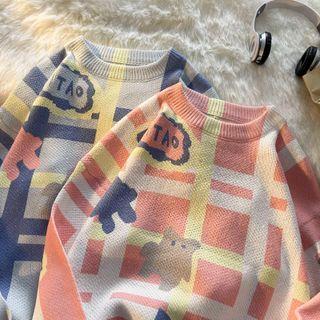 Round-neck Printed Bear Oversize Sweater