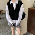 Sleeveless Knit Top / Plain Shirt / Zebra-print Mini Skirt / Midi Skirt