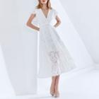 Short-sleeve Lace Mid A-line Dress