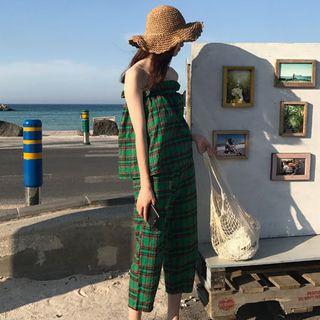 Set: Plaid Strapless Top + Cropped Pants