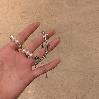 Heart Alloy Faux Pearl Necklace Silver - One Size