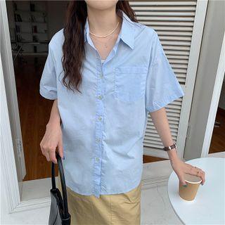 Long-sleeve Slit Plain Shirt
