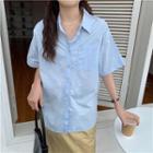 Long-sleeve Slit Plain Shirt